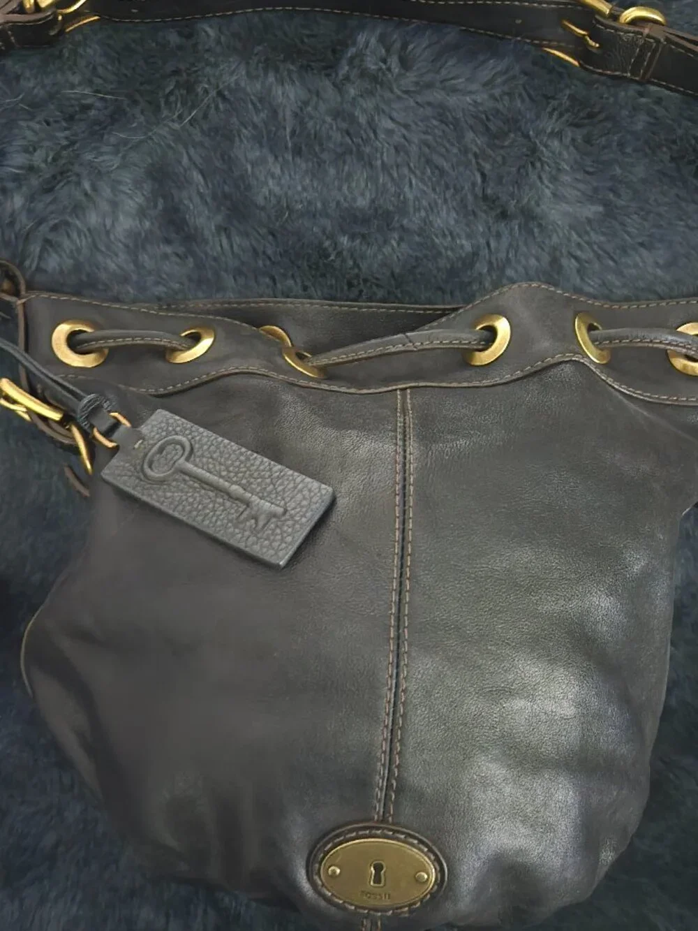 Vintage Fossil Maddox Black Leather Crossbody & Satchel Bag